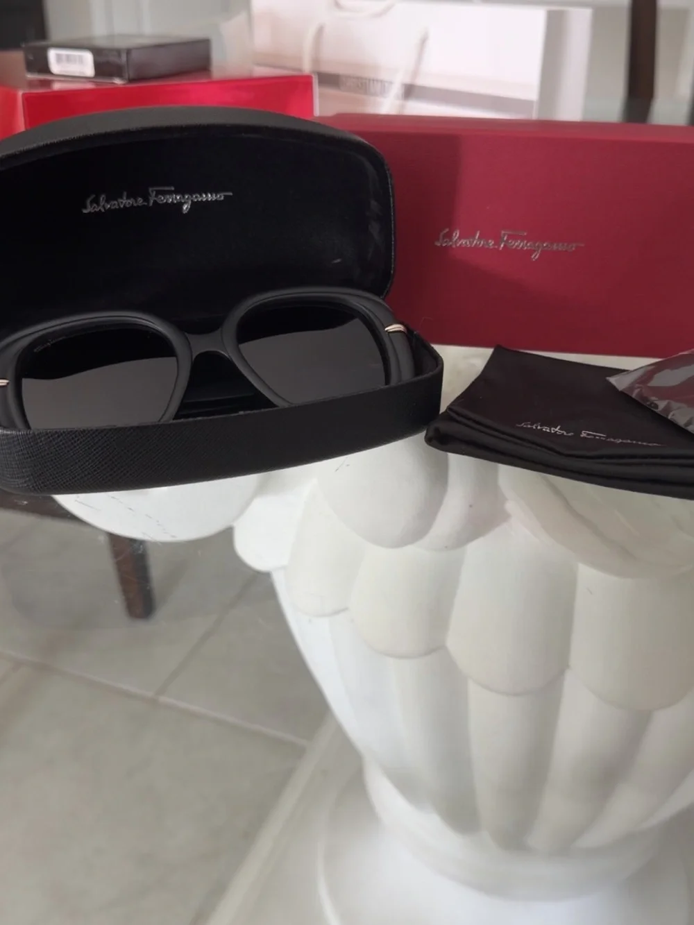 Salvatore Ferragamo Black Square Gradient Lens Sunglasses